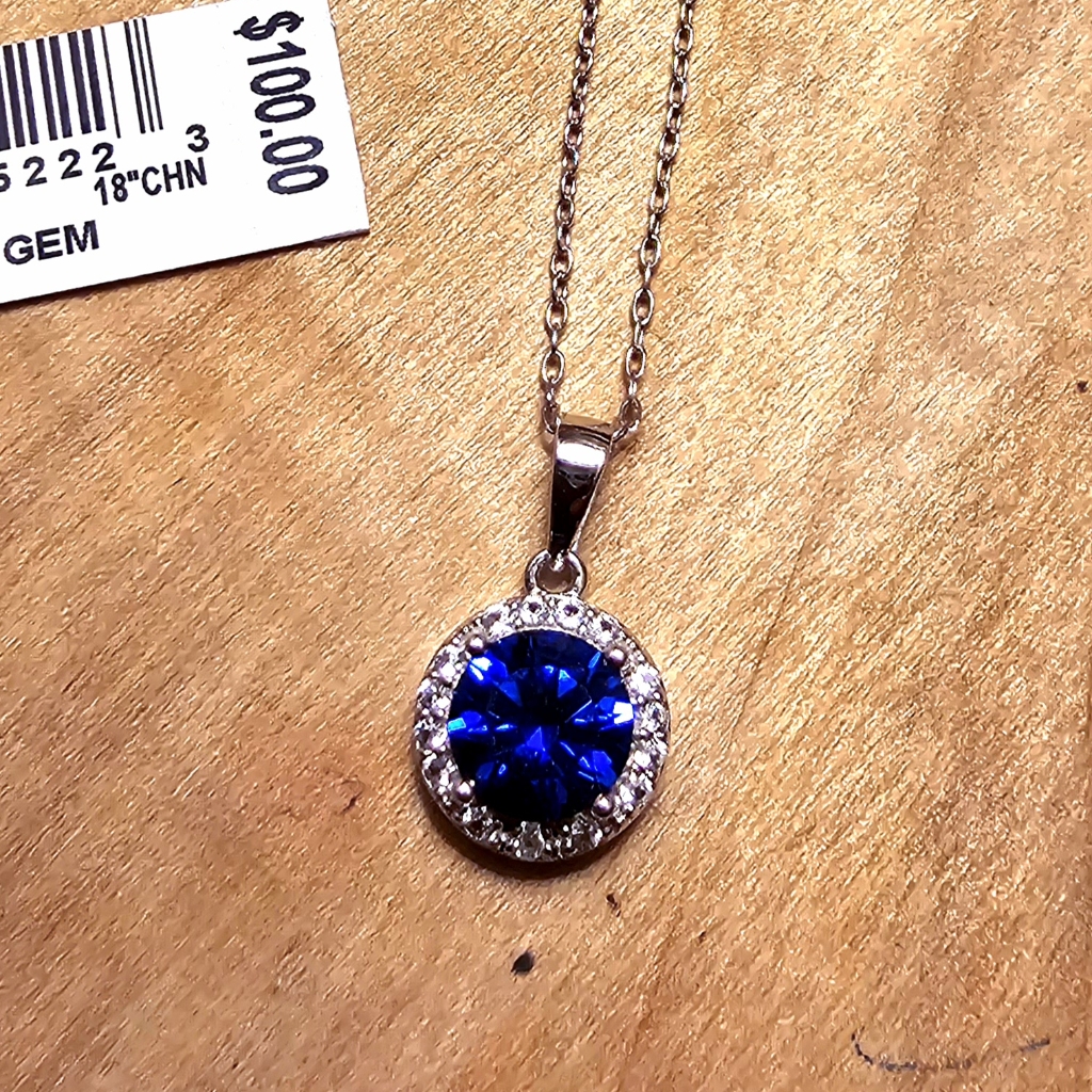 Radiant Gem Sterling Silver Diamond Accent Sapphire Circle Pendant 18 Necklace 40$